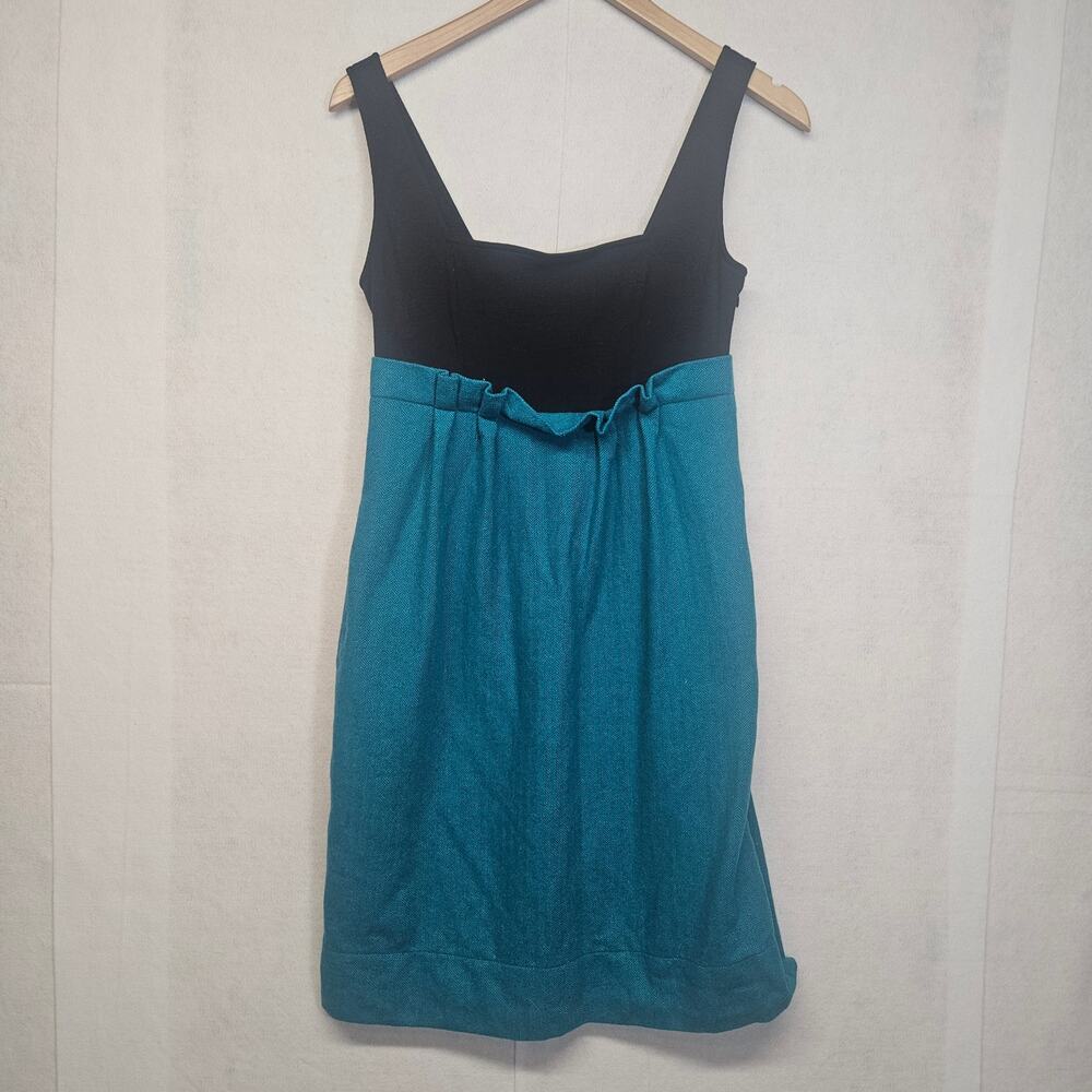 Diane von Furstenberg DVF Wool Blend Dress Size 6 Black Teal Pockets Shift